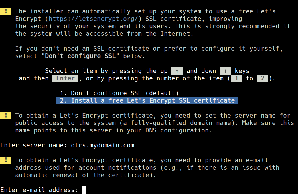 SSL certificate configuration