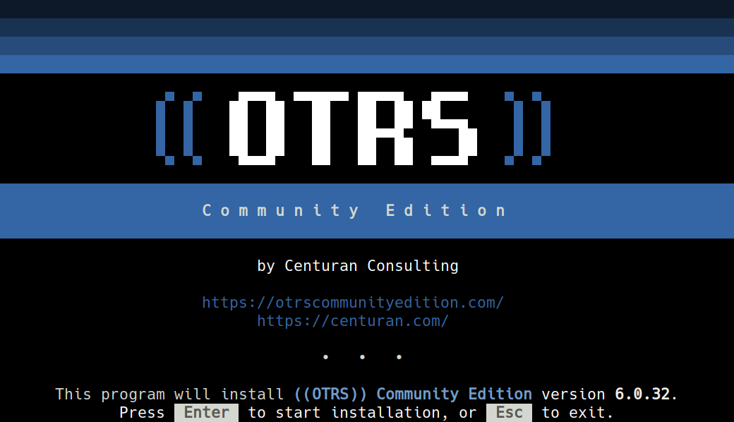 ((OTRS)) CE installation welcome screen