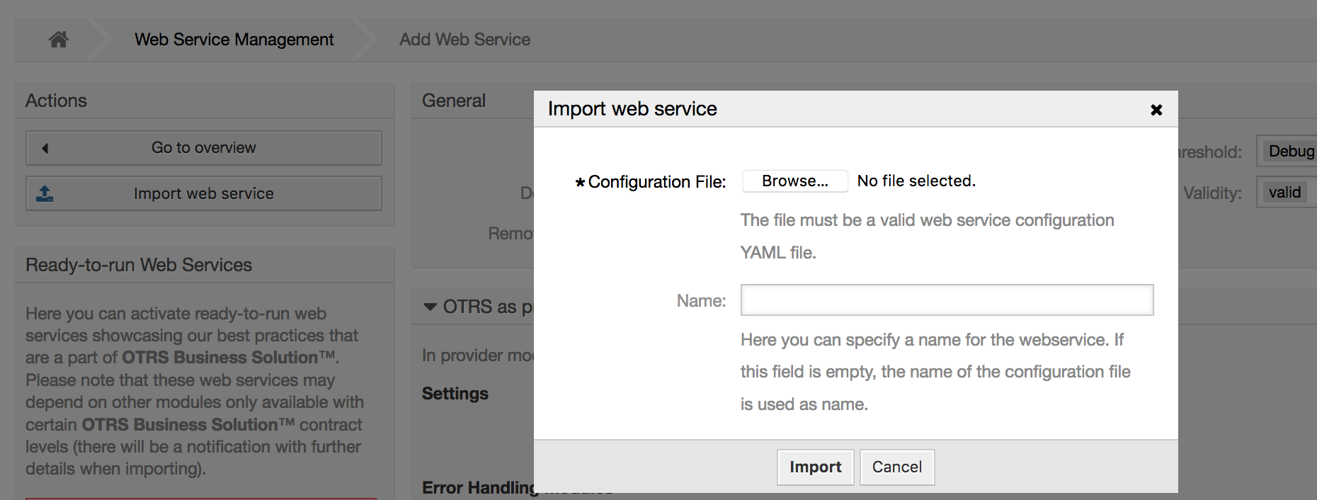 Web services import