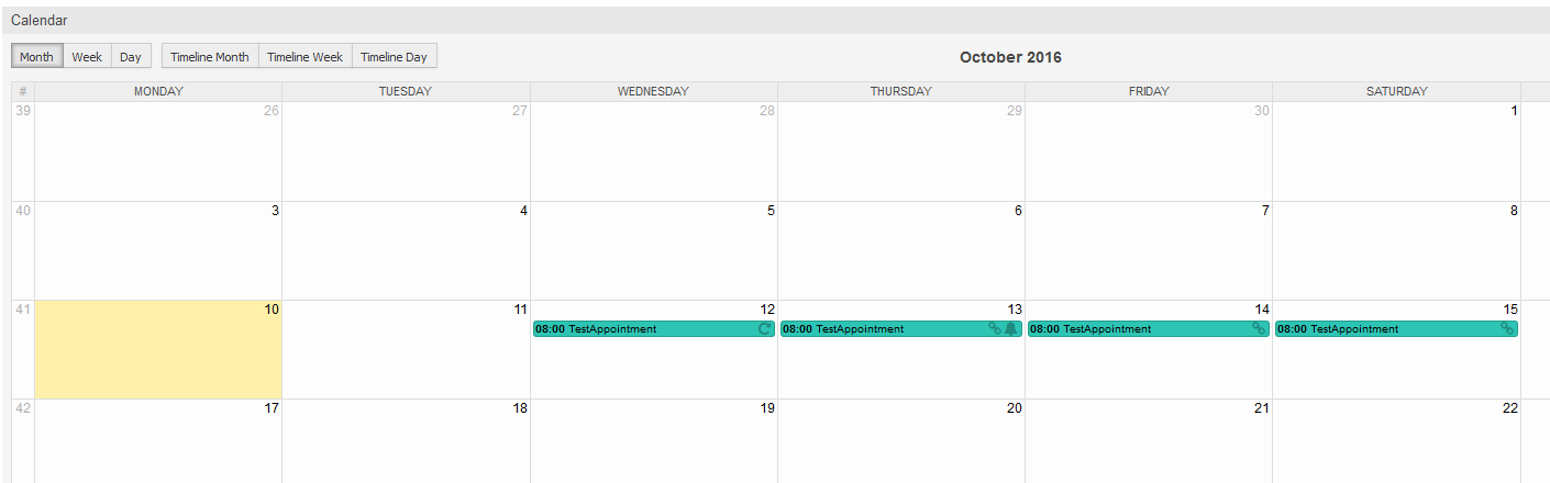 Monthly view in calendar overview screen