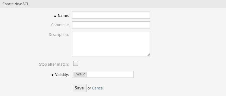 Create New ACL Screen