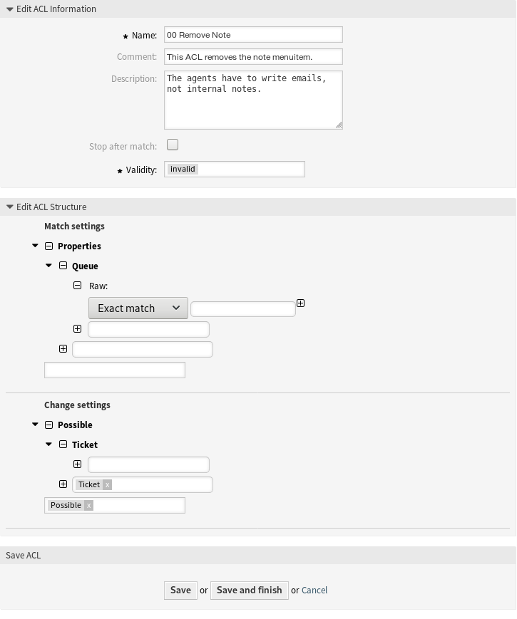 Edit ACL Structure Screen