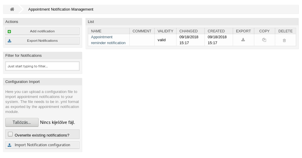 Appointment Notification Management Screen