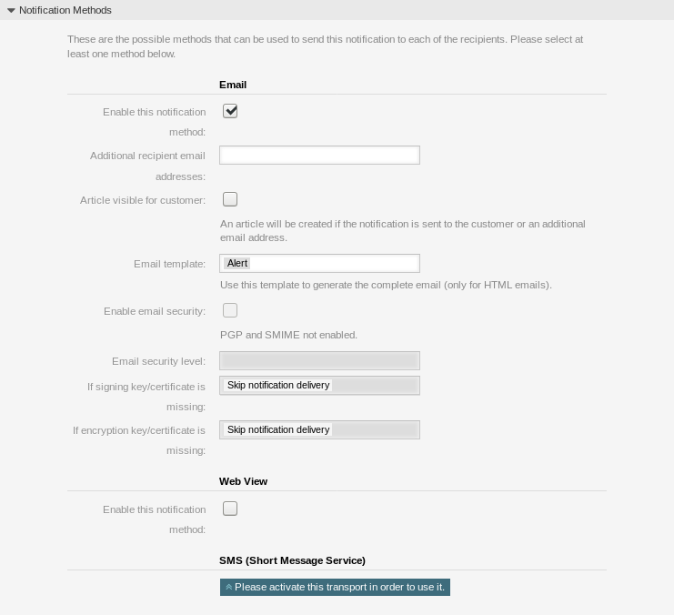 Appointment Notification Settings - Notification Methods