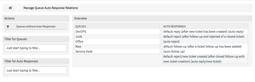 Manage Queue-Auto Response Relations