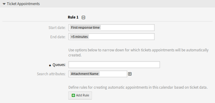 Calendar Settings - Ticket Appointments