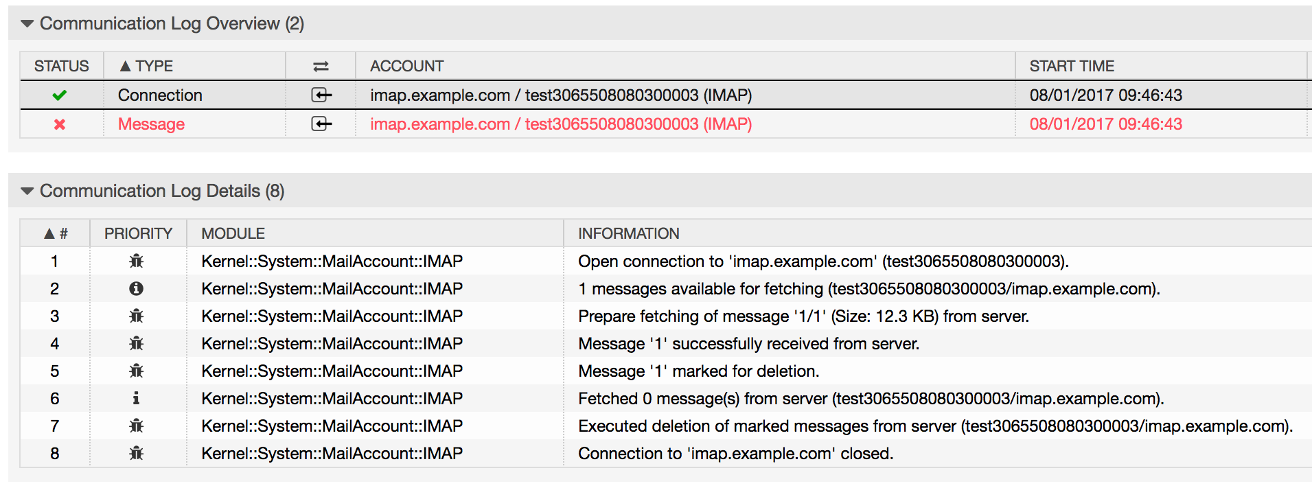 Communication Log Detailed View Screen