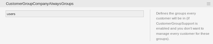 CustomerGroupCompanyAlwaysGroups System Configuration Screen