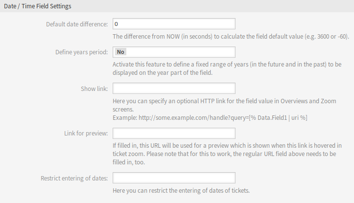 Date / Time Dynamic Field Settings