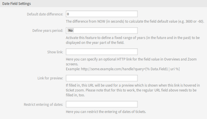 Date Dynamic Field Settings