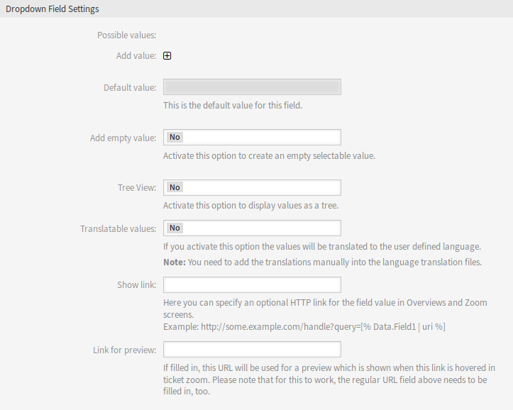 Dropdown Dynamic Field Settings