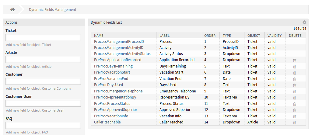 Dynamic Field Management Screen