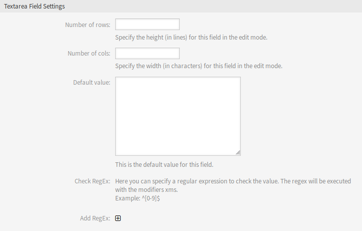 Textarea Dynamic Field Settings