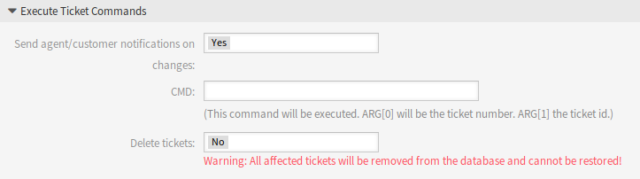 Job Settings - Execute Ticket Commands