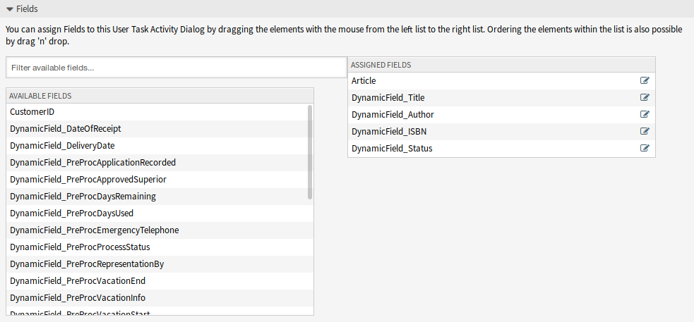 Book Ordering - Add User Task Activity Dialog Fields