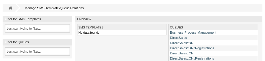 Manage SMS Template-Queue Relations