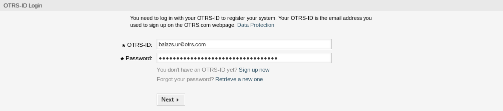 System Registration - Add OTRS ID