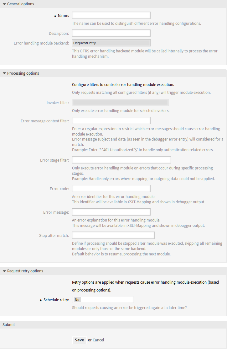 Web Service Settings - OTRS as Provider - Error Handling Module