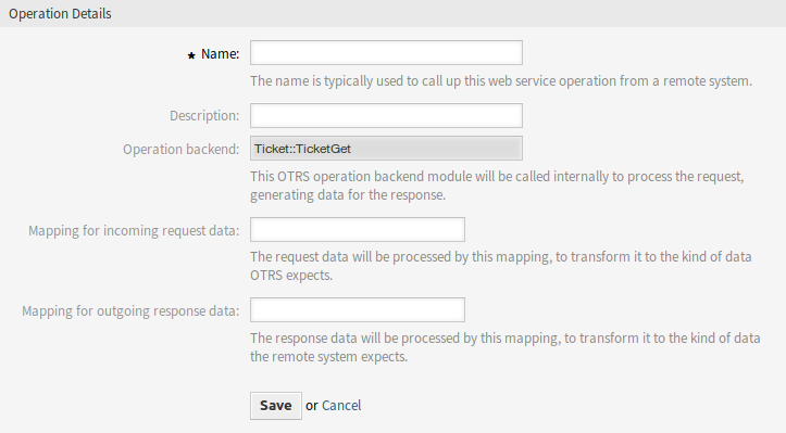 Web Service Settings - OTRS as Provider - Operation