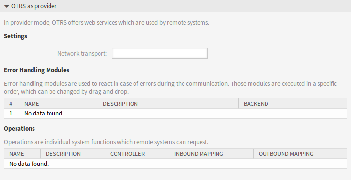 Web Service Settings - OTRS as Provider