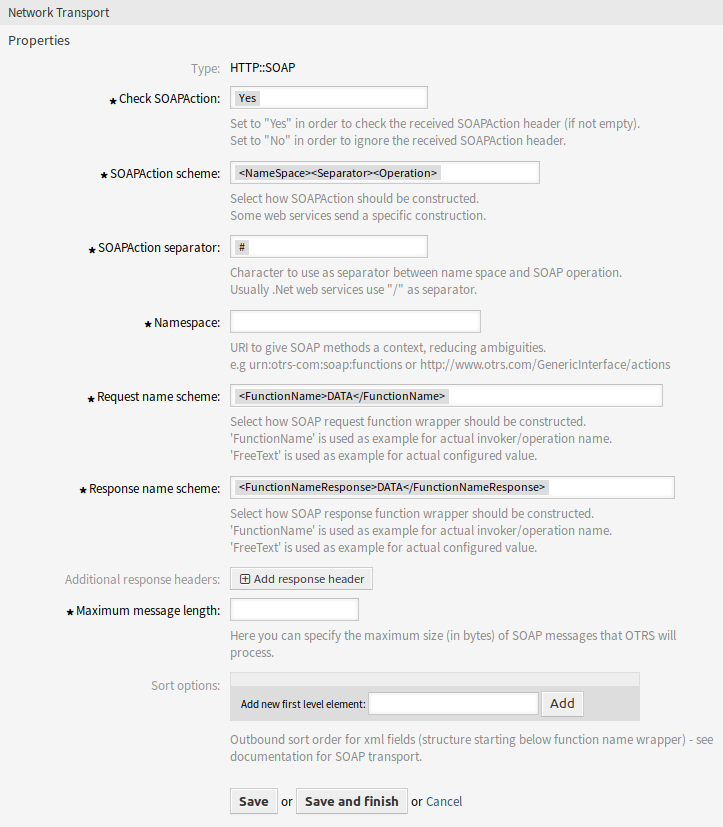 Web Service Settings - OTRS as Requester - HTTP\:\:SOAP