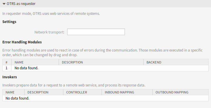 Web Service Settings - OTRS as Requester